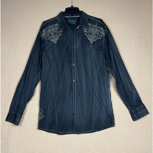 Roar Strength Refined Distressed Thick Stitch Men's Button Front Dress Shirt XL